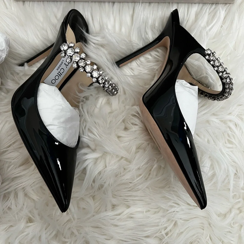 JIMMY CHOO Patent Crystal Bing 100 Pumps 36.5 Black - Picture 7 of 10